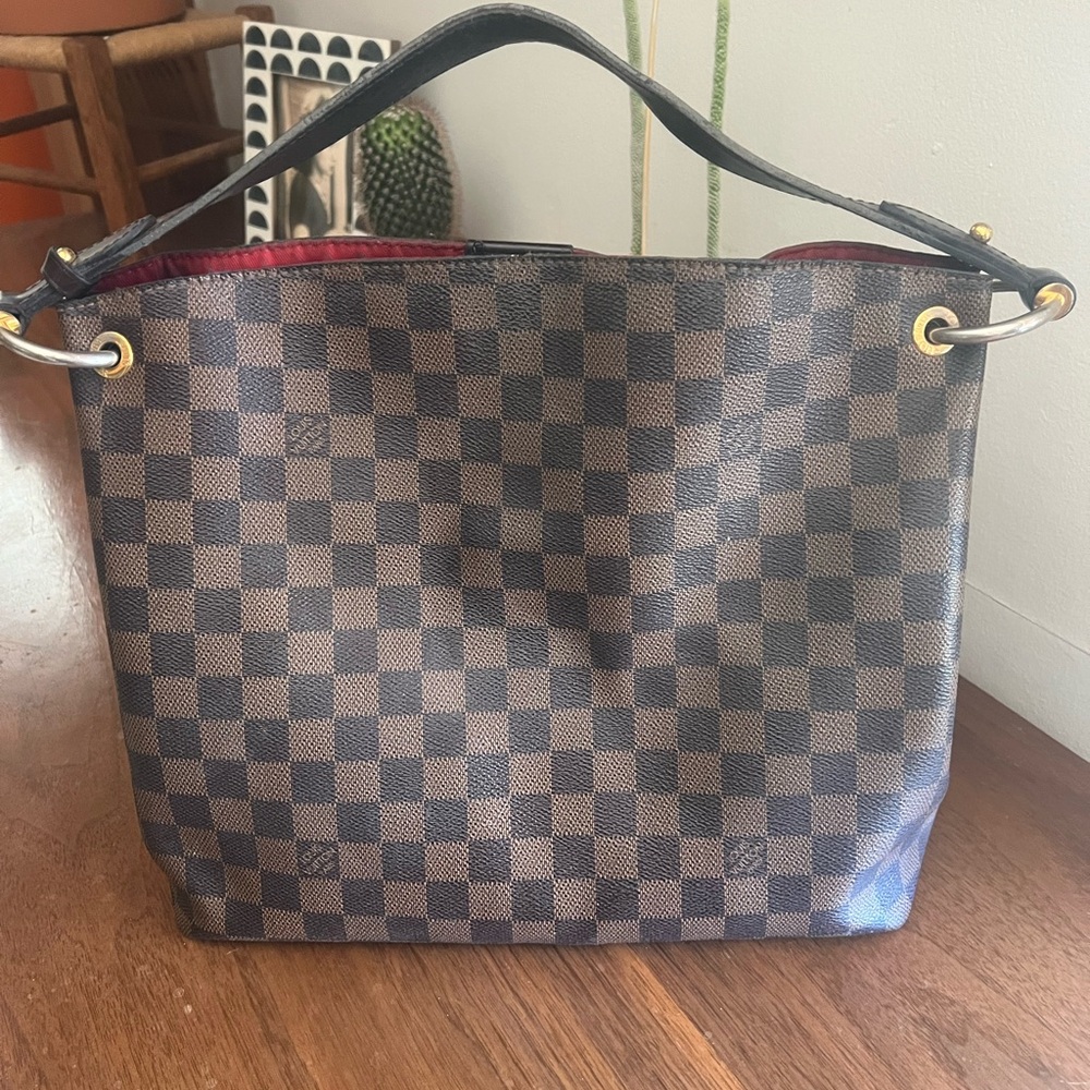 Authentic Louis Vuitton Brown and Black Checkered Shoulder Bag.